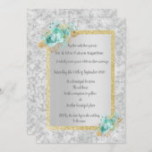 銀大理石フローラ結婚とアクアフローラ金ゴールド 招待状 (正面/裏面)