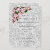 銀大理石フローラ結婚とピンクのフローラ 招待状 (正面/裏面)