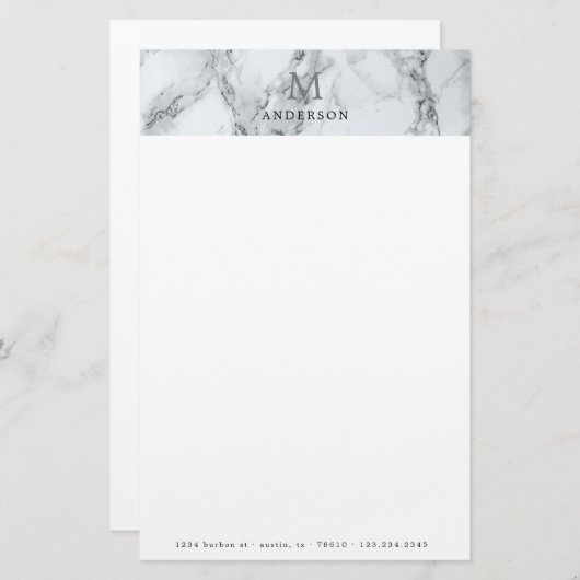 銀大理石男らしモノグラム文房具 便箋 (正面/裏面)