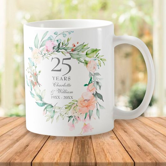銀婚式のバラとグリーン コーヒーマグカップ
