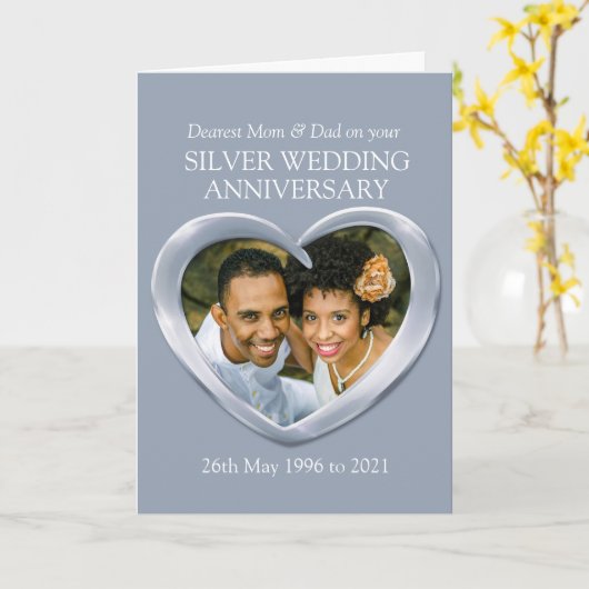 銀婚式の写真 ママ & パパのカード カード (黄色い花)