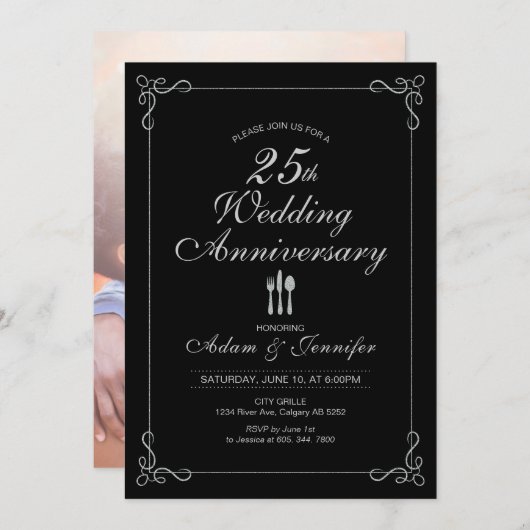 銀婚式25周年結婚記念日招待状カード 招待状 (正面/裏面)