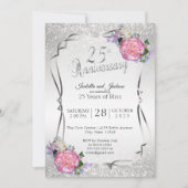 銀婚25周年記念　シルバーグリッター＆フラワーズ 招待状 (正面)
