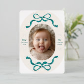 銀実在とターコイズ弓オーバルフォトホリデー 箔シーズンカード (立ち正面)