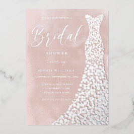 銀実在ガウン赤面水カラーブライダルシャワー 箔招待状