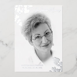 銀実在白黒写真植物枝 箔招待状