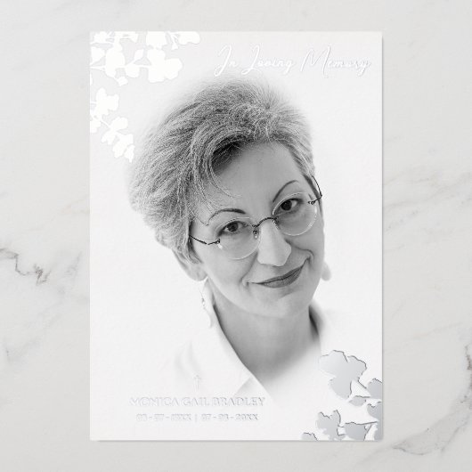 銀実在白黒写真植物枝 箔招待状 (正面)