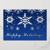 銀実在箔のハッピー休暇と雪 箔シーズンカード (正面)