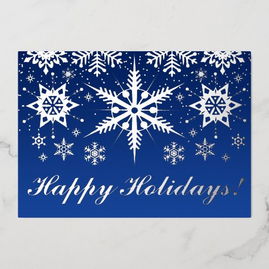 銀実在箔のハッピー休暇と雪 箔シーズンカード (正面)