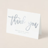 銀実在箔の結婚サンキューカード灰色 箔カード (正面)