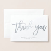 銀実在箔の結婚サンキューカード白 箔カード (封筒付き正面)