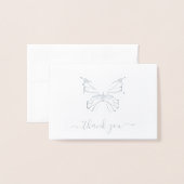 銀実在箔バタフライ写真結婚の感謝 箔カード (封筒付き正面)