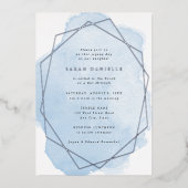 銀実在箔フレームブルーウォーター色バルミツワー 箔招待状 (正面)