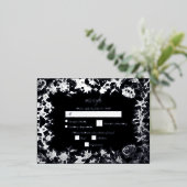 銀実在箔フローラブラックウェディングRSVP 箔招待状ポストカード (立ち正面)