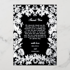 銀実在箔フローラブラック結婚の感謝 箔招待状