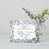 銀実在箔フローラ植物結婚式RSVP 箔招待状ポストカード (立ち正面)