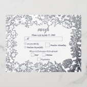 銀実在箔フローラ植物結婚式RSVP 箔招待状ポストカード (正面)
