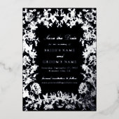 銀実在箔フローラ結婚式の日付カードを保存 箔招待状 (正面)