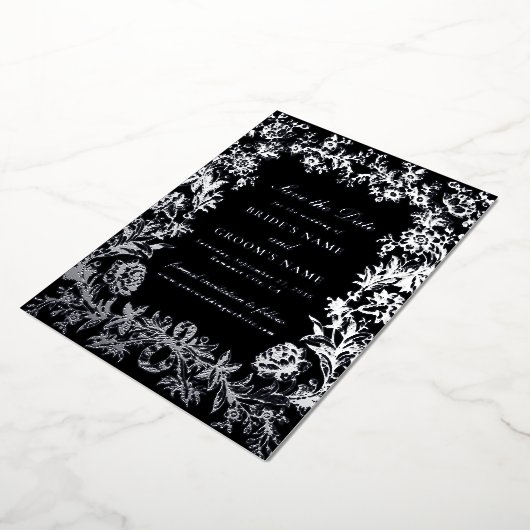 銀実在箔フローラ結婚式の日付カードを保存 箔招待状 (回転した状態)