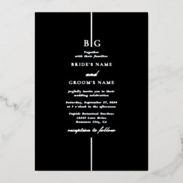 銀実在箔ブラックエレガントモノグラム結婚ズ 箔招待状