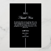 銀実在箔ブラックモノグラム結婚の感謝 箔招待状 (正面)
