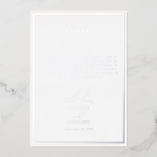 銀実在箔ホイ結婚トサンキューカード 箔招待状 (正面)