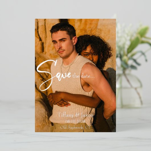 銀実在箔モダンの日付の保存 箔招待状 (立ち正面)