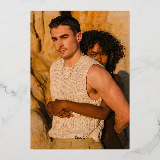 銀実在箔モダンの日付の保存 箔招待状 (裏面)