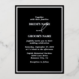 銀実在箔モダンブラック&シルバー結婚ズ 箔招待状