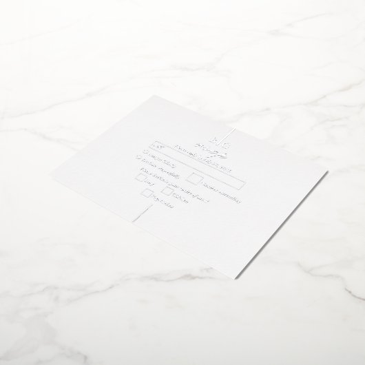 銀実在箔モノグラムウェディングRSVP 箔招待状ポストカード (回転した状態)