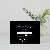 銀実在箔ラグジュアリーエレガントブラックウェディングRSVP 箔招待状ポストカード (立ち正面)