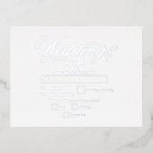 銀実在箔ラグジュアリーエレガントホワイトウェディングRSVP 箔招待状ポストカード (正面)