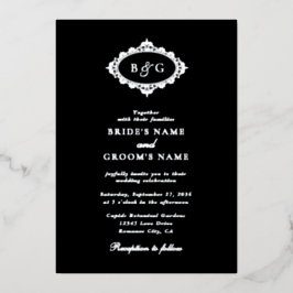 銀実在箔リースエレガントブラック結婚ズ 箔招待状