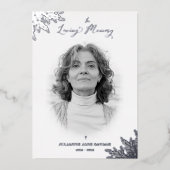 銀実在葬白黒写真追悼 箔招待状 (正面)