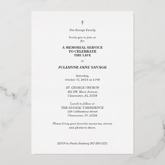 銀実在葬白黒写真追悼 箔招待状 (裏面)