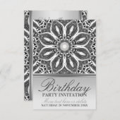 銀幾何学花誕生日パーティーの招待 招待状 (正面/裏面)