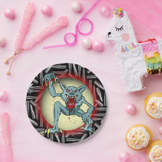 銀弾、グレー人狼フルムーンハロウィーン ペーパープレート (パーティー)