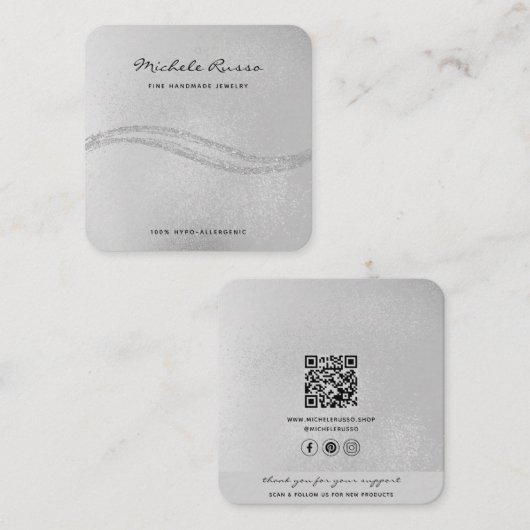 銀手作りQRコードジュエリー表示カード コーリングカード (正面/裏面)