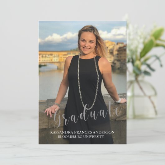 銀文字で卒業、写真卒業 招待状 (スタンド正面)