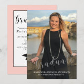 銀文字で卒業、写真卒業 招待状 (正面/裏面)