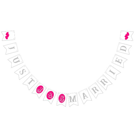 銀文字とイニシャル、白色のマゼンタハート バンティングフラッグ (全)