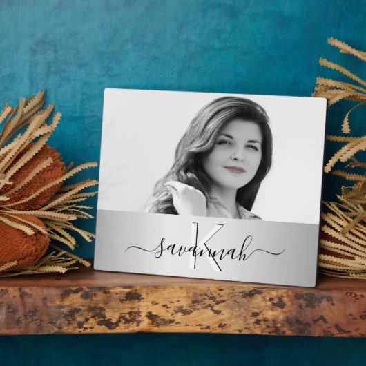 銀文字のモノグラム写真 フォトプラーク (側面)