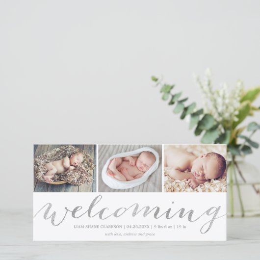 銀文字を歓迎 | 誕生発表 案内状 (スタンド正面)