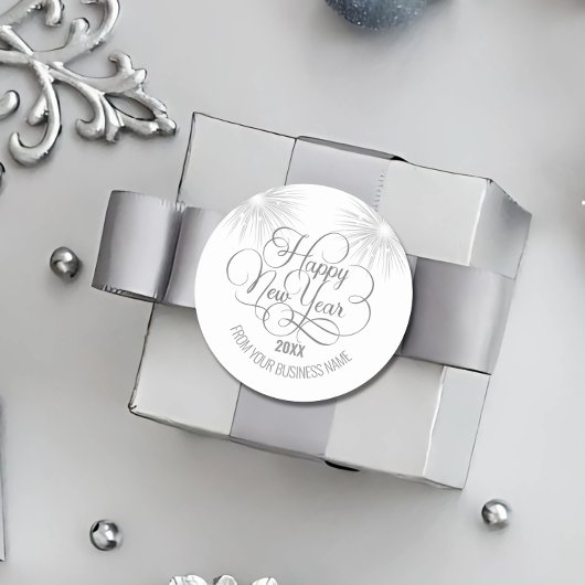 銀文字ハッピーニューイヤー ラウンドシール