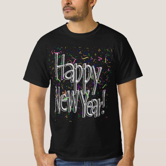 銀文字+紙吹雪 - 謹賀新年 Tシャツ (正面)