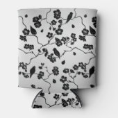 銀文鳥とさくらんぼ花に黒 缶クーラー (正面)