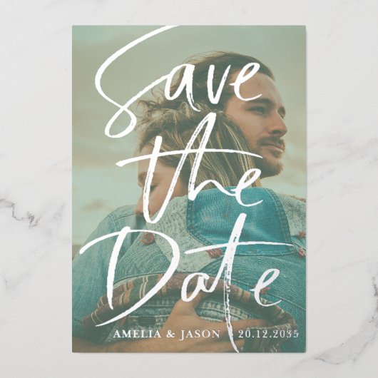 銀書道の写真実在を保存 箔招待状 (正面)