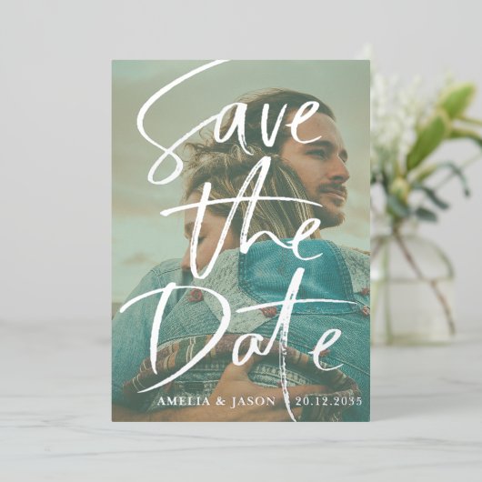 銀書道の写真実在を保存 箔招待状 (立ち正面)