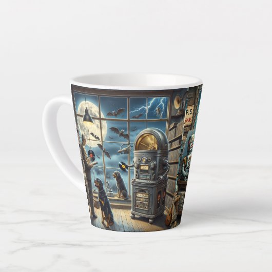 銀月の下:ビニールのアーチヴィストと彼の カフェラテマグ (左アングル)