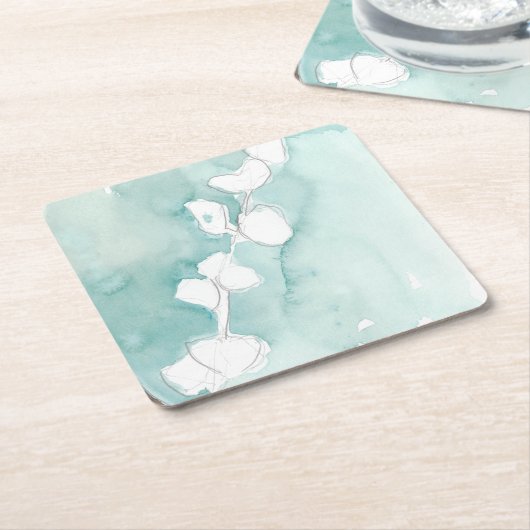 銀杏の埃っぽいティール（緑がかった色） – 白 スクエアペーパーコースター (アングル)